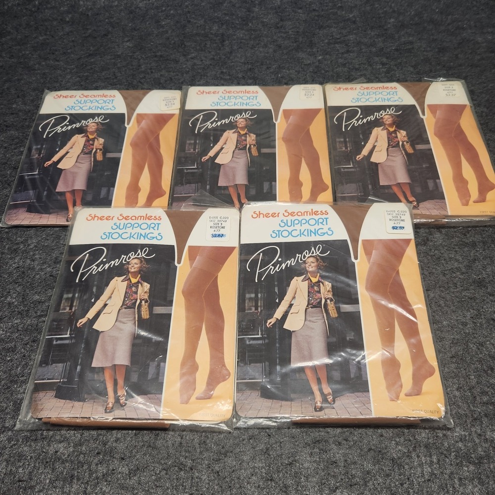 Primrose Vintage Lot 5 Support Stockings Pantyhose Woolworth Woolco Size 3 #477